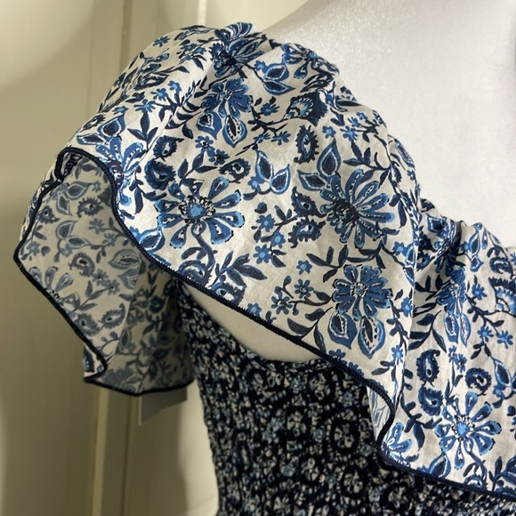 Zara Women’s Blue Floral Printed Smocked Off The Shoulder Maxi Dress Sz XS - Picture 6 of 13